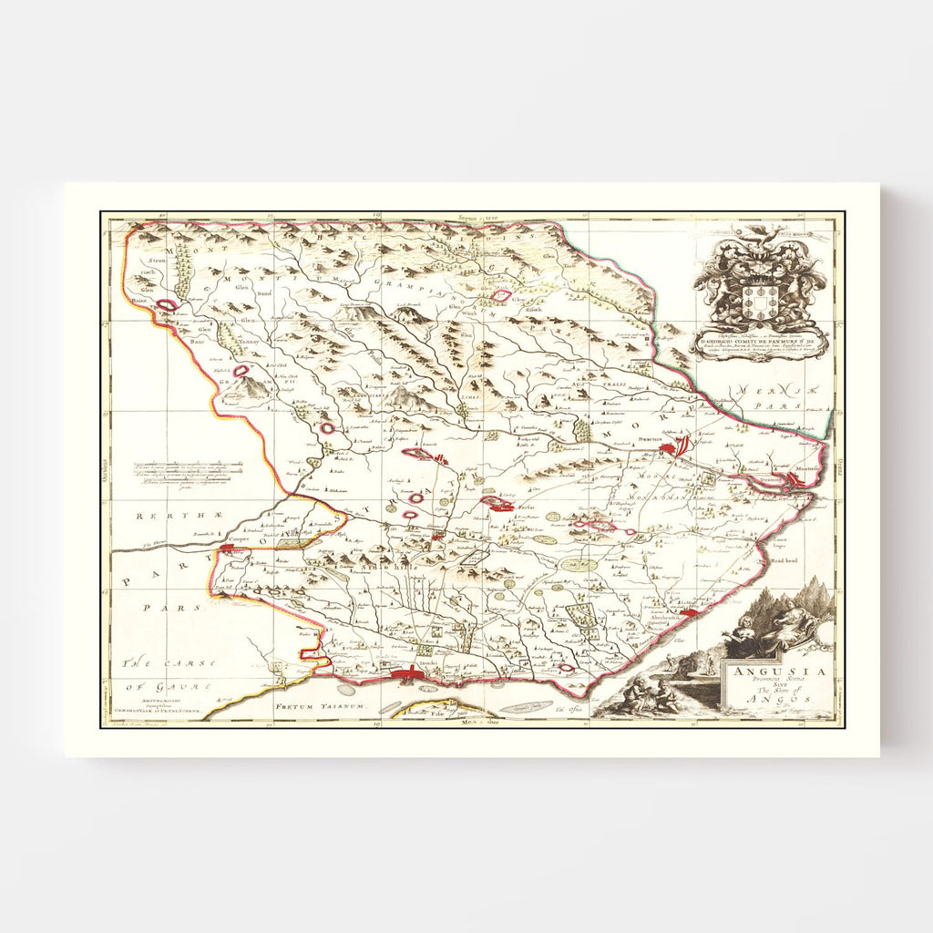Vintage Map of Angus, Scotland 1665