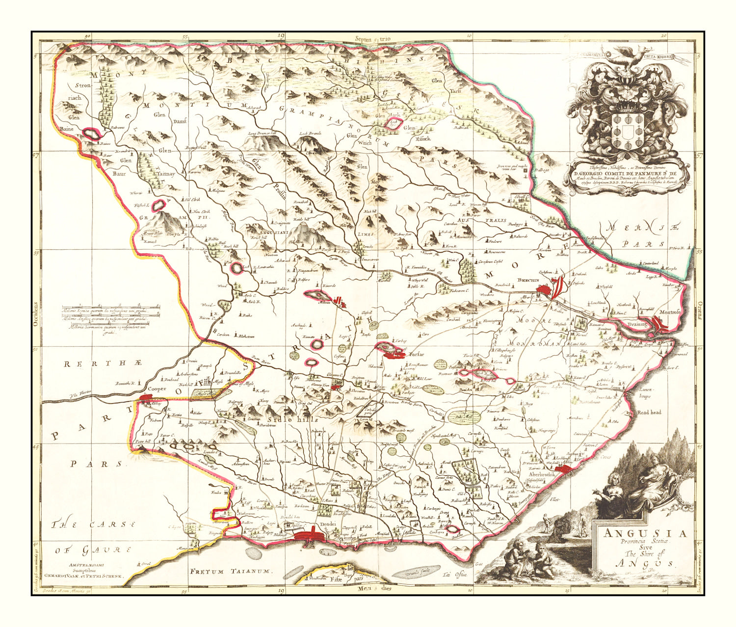 Vintage Map of Angus, Scotland 1665
