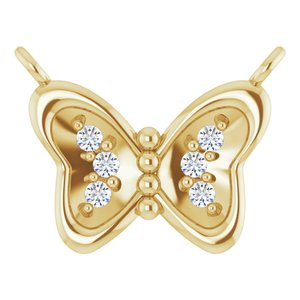 14K Yellow Gold .025 CTW Natural Diamond Butterfly Necklace Center