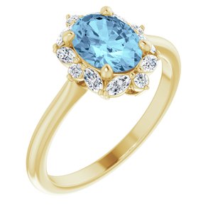 14K Yellow Gold Natural Aquamarine & 1/3 CTW Natural Diamond Halo-Style Ring