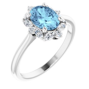 14K White Gold Natural Aquamarine & 1/3 CTW Natural Diamond Halo-Style Ring