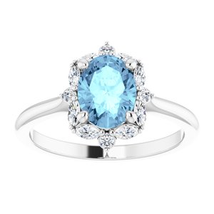 Platinum Natural Aquamarine & 1/3 CTW Natural Diamond Halo-Style Ring