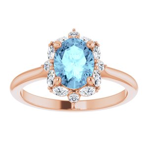 14K Rose Gold Natural Aquamarine & 1/3 CTW Natural Diamond Halo-Style Ring