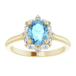 14K Yellow Gold Natural Aquamarine & 1/3 CTW Natural Diamond Halo-Style Ring