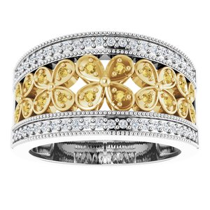 14K White/Yellow Gold 3/8 CTW Yellow & White Natural Diamond Floral Ring