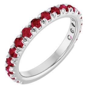 14K White Gold Natural Ruby French-Set Anniversary Band
