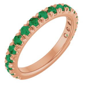 14K Rose Gold Lab-Grown Emerald French-Set Anniversary Band