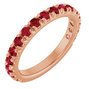 14K Rose Gold Natural Ruby French-Set Anniversary Band