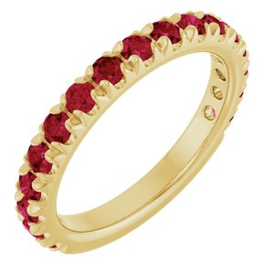 14K Yellow Gold Lab-Grown Ruby French-Set Anniversary Band