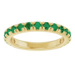 14K Yellow Gold Lab-Grown Emerald French-Set Anniversary Band