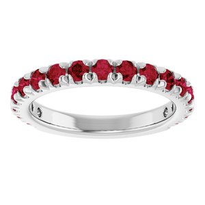 14K White Gold Lab-Grown Ruby French-Set Anniversary Band