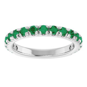 14K White Gold Lab-Grown Emerald French-Set Anniversary Band