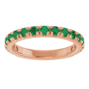 14K Rose Gold Lab-Grown Emerald French-Set Anniversary Band