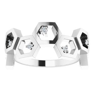 14K White Gold .06 CTW Natural Diamond Honeycomb Ring