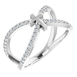 Sterling Silver 1/5 CTW Natural Diamond French-Set Cross Ring