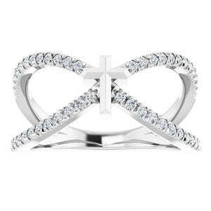 Platinum 1/5 CTW Natural Diamond French-Set Cross Ring