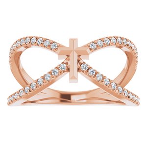 14K Rose Gold 1/5 CTW Natural Diamond French-Set Cross Ring
