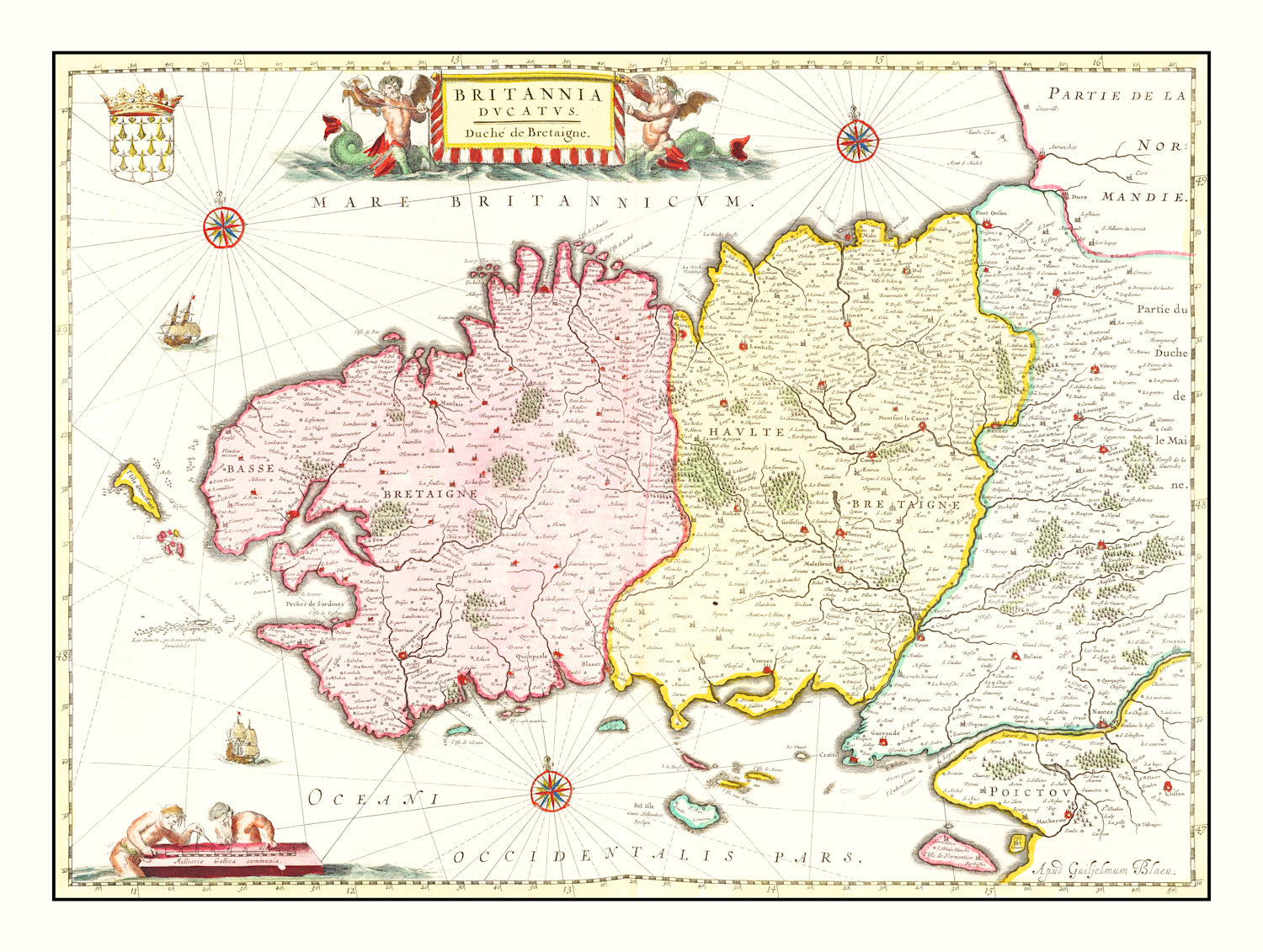 Vintage Map of Bretagne (Brittany), France 1665