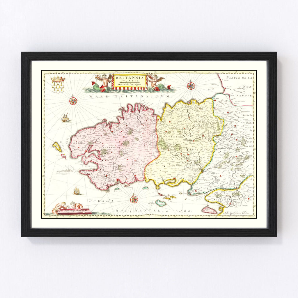 Vintage Map of Bretagne (Brittany), France 1665
