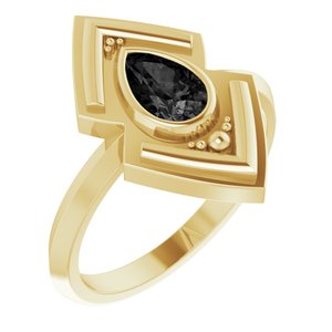 14K Yellow Gold Natural Black Onyx Geometric Ring