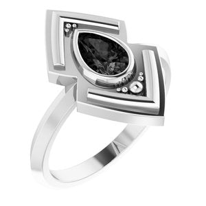 Platinum Natural Black Onyx Geometric Ring
