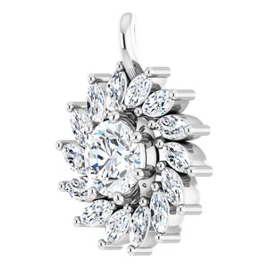 14K White Gold Natural White Sapphire & 1/2 CTW Natural Diamond Halo-Style Pendant