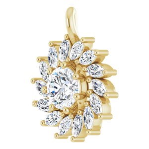 14K Yellow Gold Natural White Sapphire & 1/2 CTW Natural Diamond Halo-Style Pendant