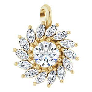 14K Yellow Gold Natural White Sapphire & 1/2 CTW Natural Diamond Halo-Style Pendant
