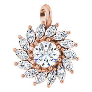 14K Rose Gold Natural White Sapphire & 1/2 CTW Natural Diamond Halo-Style Pendant