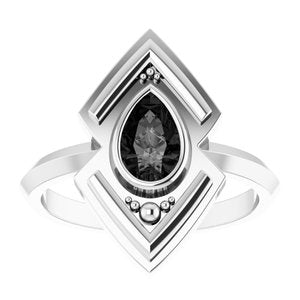 Platinum Natural Black Onyx Geometric Ring