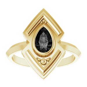 14K Yellow Gold Natural Black Onyx Geometric Ring