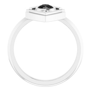 14K White Gold Natural Black Onyx Geometric Ring