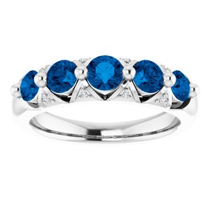 14K White Gold Natural Ceylon Blue Sapphire & .03 CTW Natural Diamond Ring