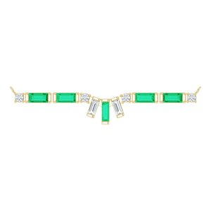 14K Yellow Gold Natural Emerald & 1/5 CTW Natural Diamond Bar Necklace Center