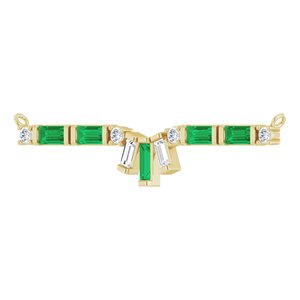 14K Yellow Gold Natural Emerald & 1/5 CTW Natural Diamond Bar Necklace Center
