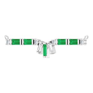 14K White Gold Natural Emerald & 1/5 CTW Natural Diamond Bar Necklace Center