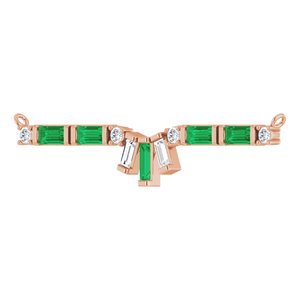 14K Rose Gold Natural Emerald & 1/5 CTW Natural Diamond Bar Necklace Center