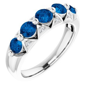 14K White Gold Natural Ceylon Blue Sapphire & .03 CTW Natural Diamond Ring