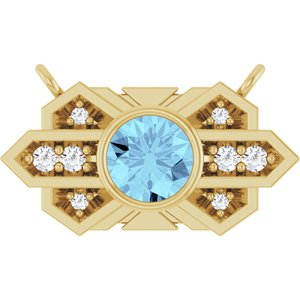 14K Yellow Gold Natural Aquamarine & .03 CTW Natural Diamond Art Deco Necklace Center