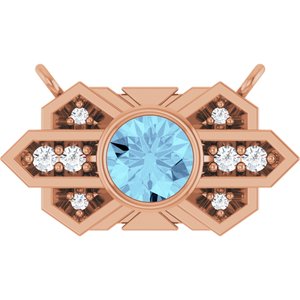 14K Rose Gold Natural Aquamarine & .03 CTW Natural Diamond Art Deco Necklace Center