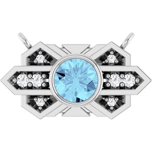14K White Gold Natural Aquamarine & .03 CTW Natural Diamond Art Deco Necklace Center