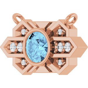 14K Rose Gold Natural Aquamarine & .03 CTW Natural Diamond Art Deco Necklace Center