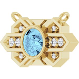 14K Yellow Gold Natural Aquamarine & .03 CTW Natural Diamond Art Deco Necklace Center