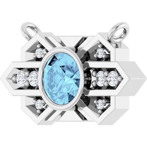 14K White Gold Natural Aquamarine & .03 CTW Natural Diamond Art Deco Necklace Center