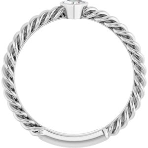 Stackable Bezel-Set Heart Rope Ring