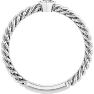 14K White Gold 1/6 CT Natural Diamond Bezel-Set Rope Ring