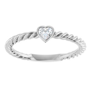Stackable Bezel-Set Heart Rope Ring