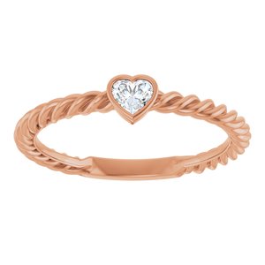 Stackable Bezel-Set Heart Rope Ring