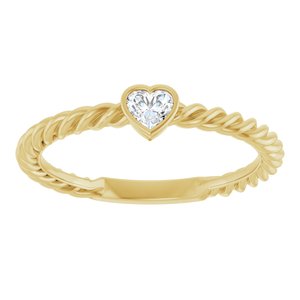 Stackable Bezel-Set Heart Rope Ring