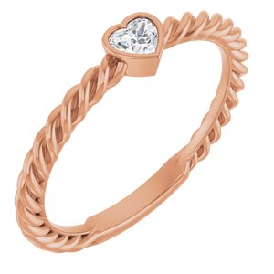 Stackable Bezel-Set Heart Rope Ring